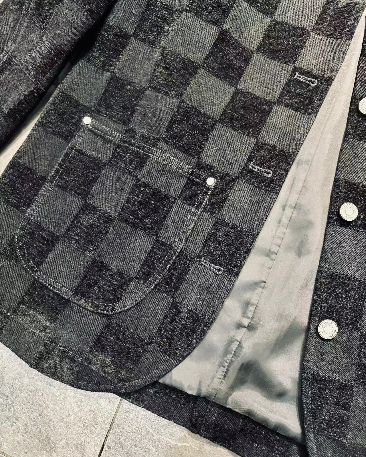 【212bleecker】チェッカーボードノーカラージャケット