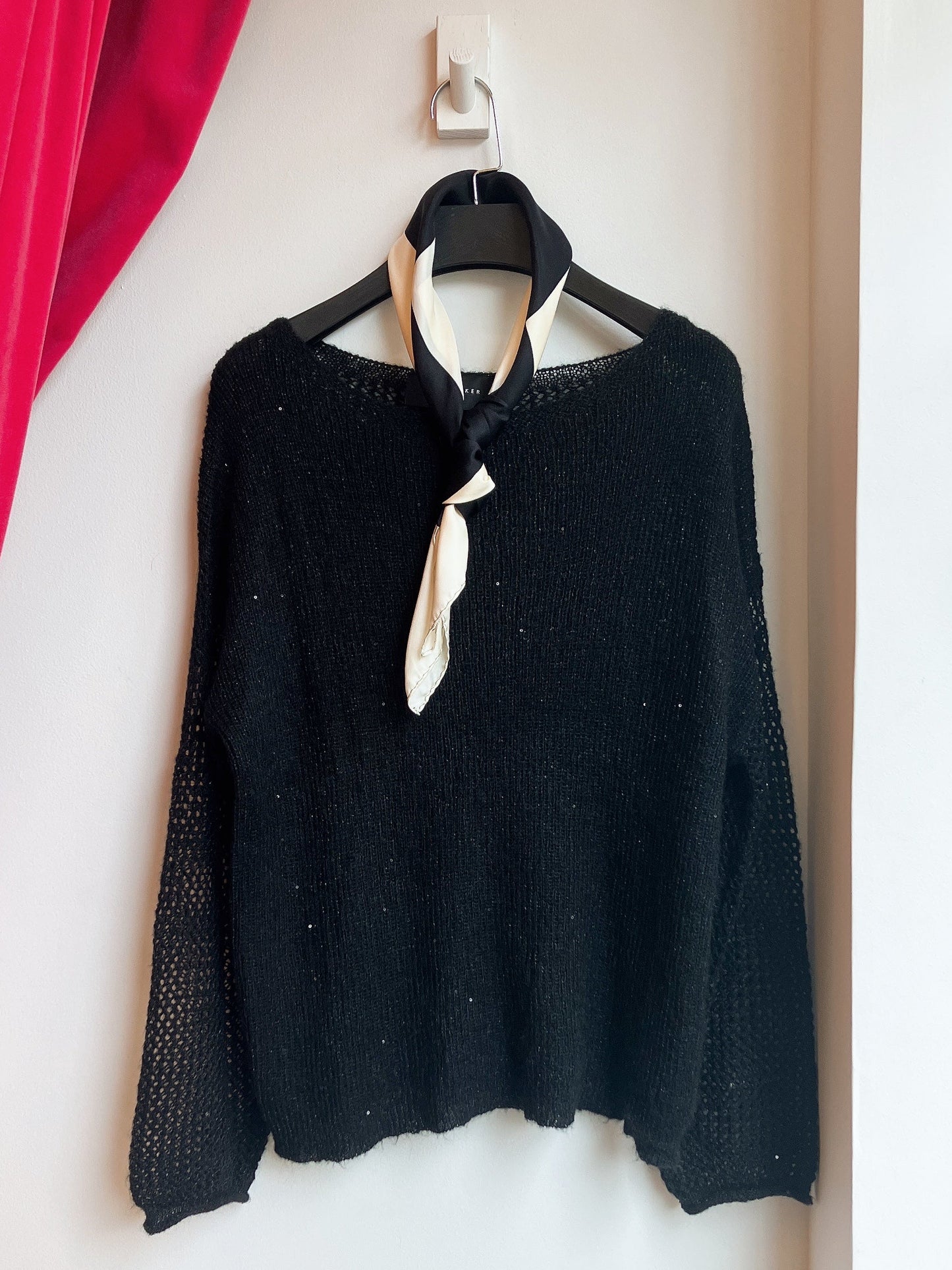 【212Bleecker Luxe】Elise Black Loose Knit Pullover/スパンコール付きルーズニットプルオーバー