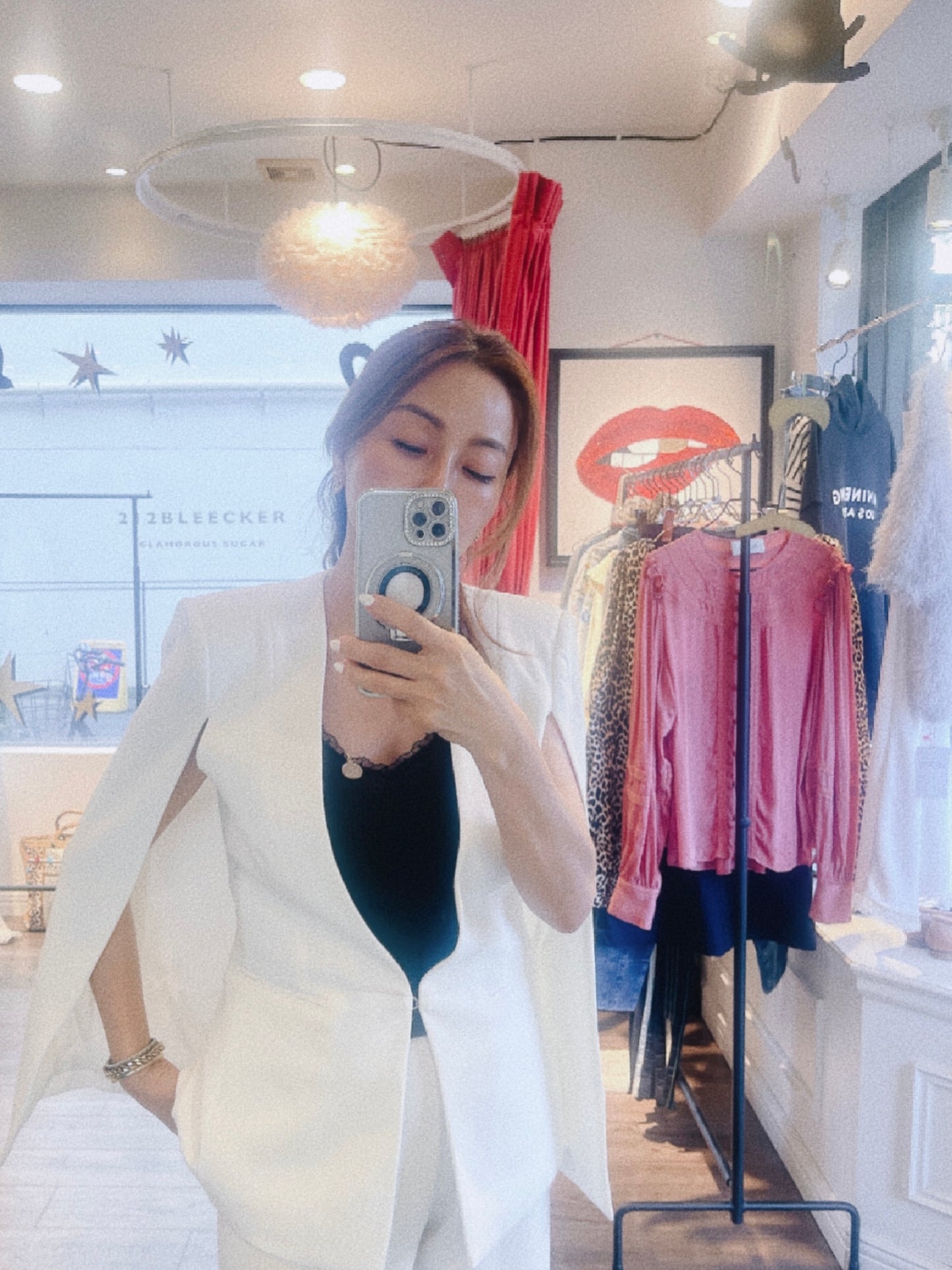 【BCBGMAXAZRIA】SELINA bcbg white tailer jacket/ホワイト ケープスリーブテーラードジャケット