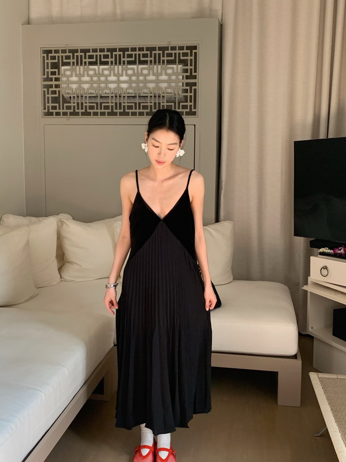 【212bleecker】 DIA ベロア切り替えプリーツドレス