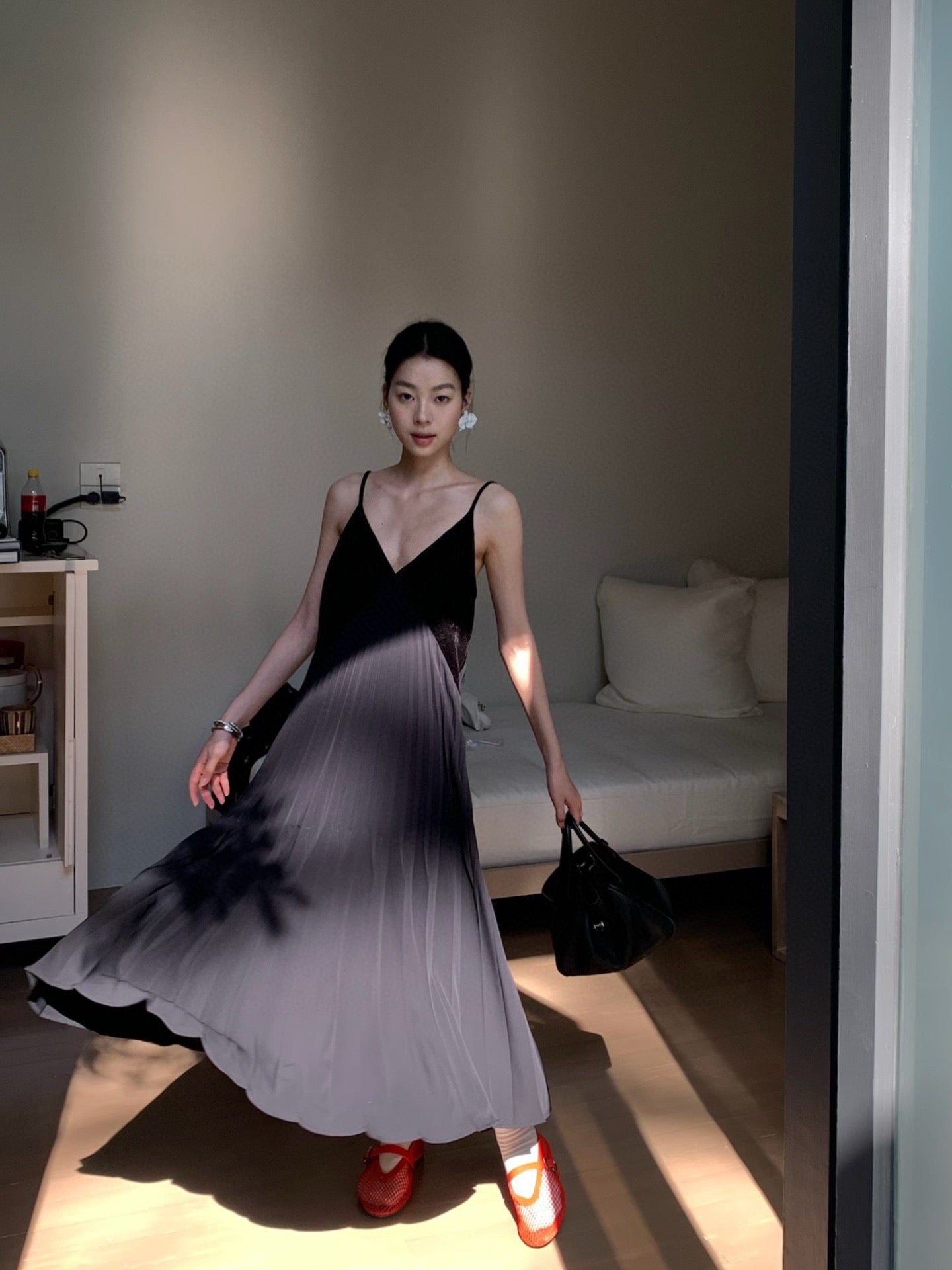 【212bleecker】 DIA ベロア切り替えプリーツドレス