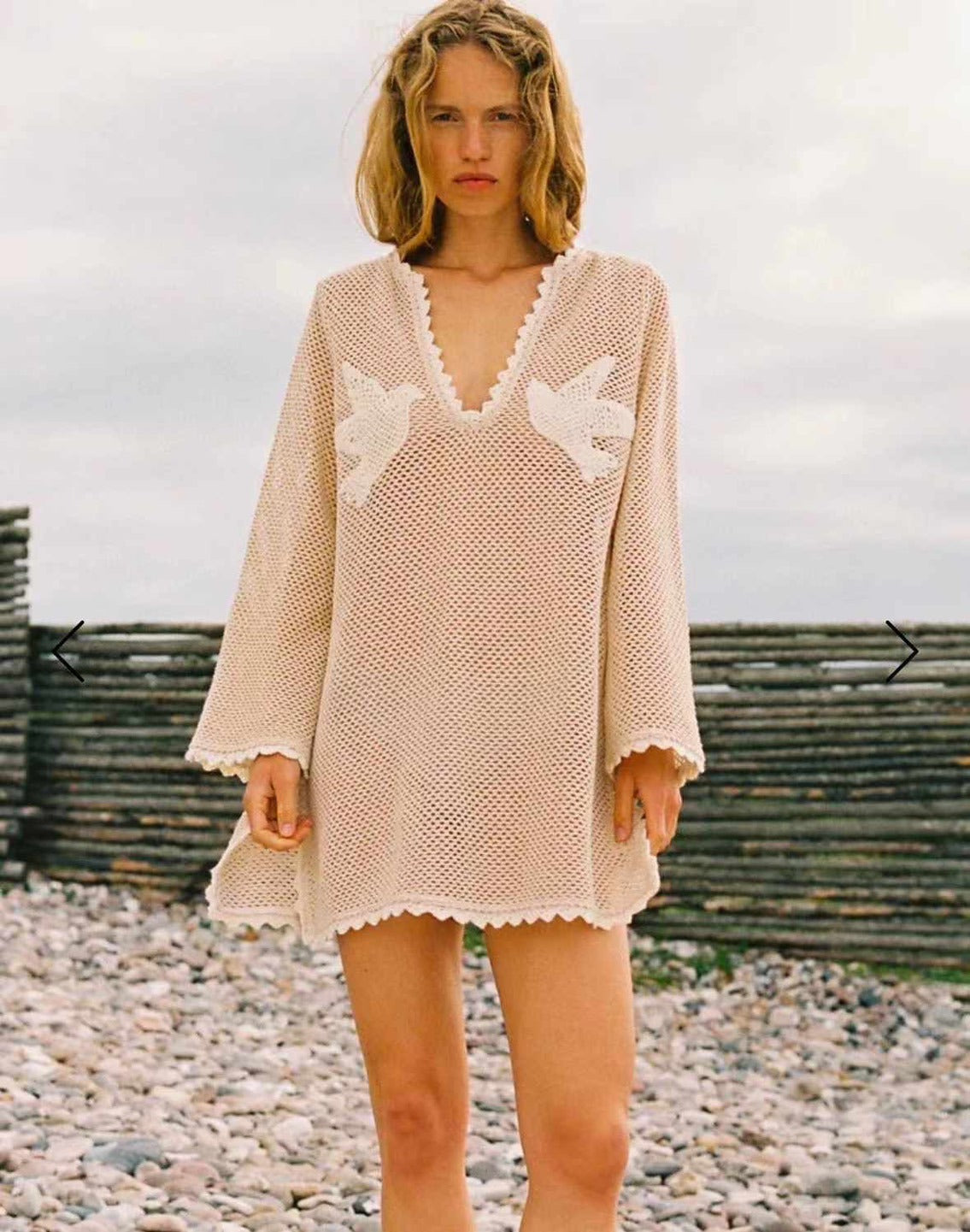 【212bleecker】Sea sally Crochet Long Sleeve Mini Dress