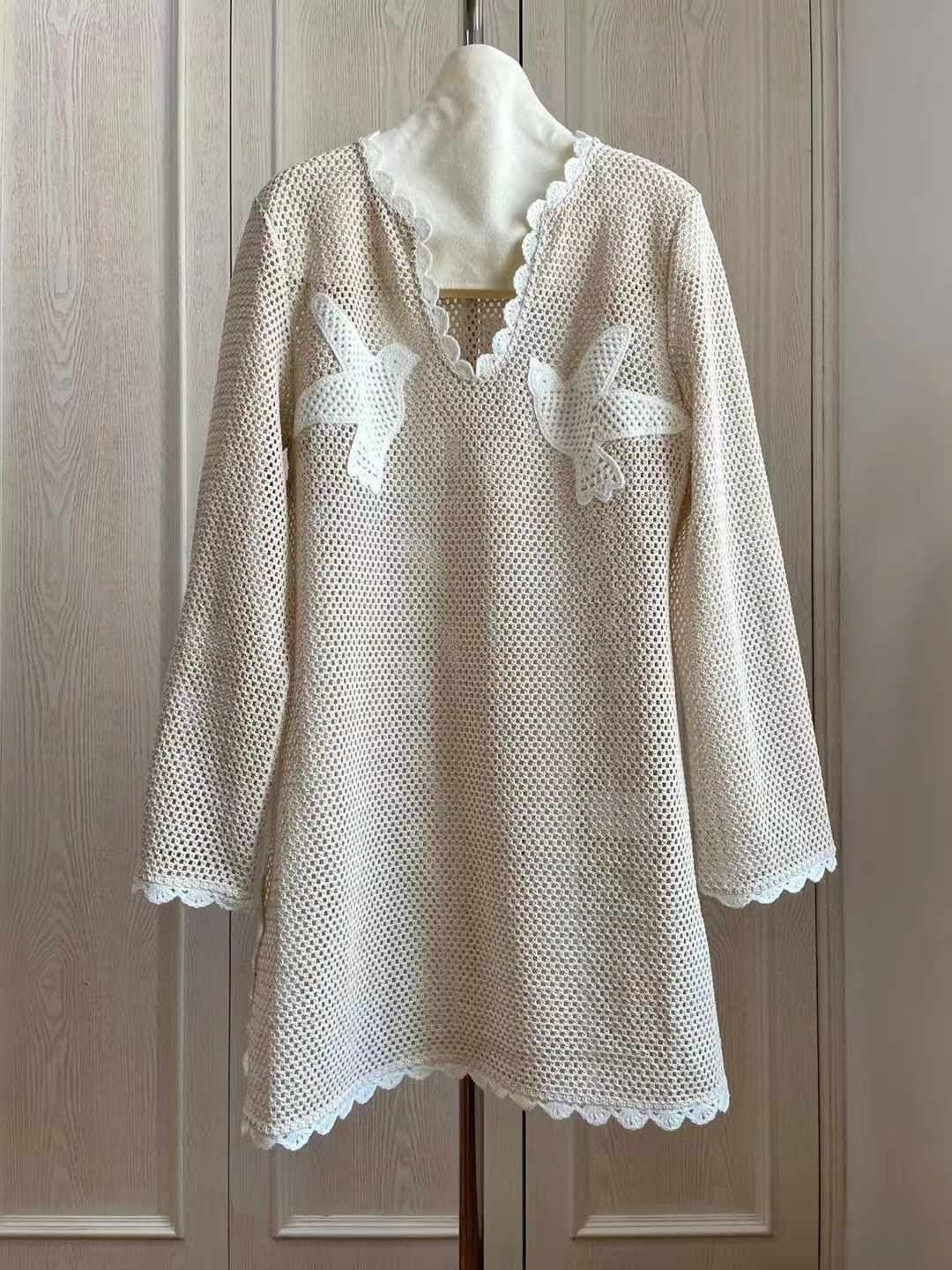 【212bleecker】Sea sally Crochet Long Sleeve Mini Dress
