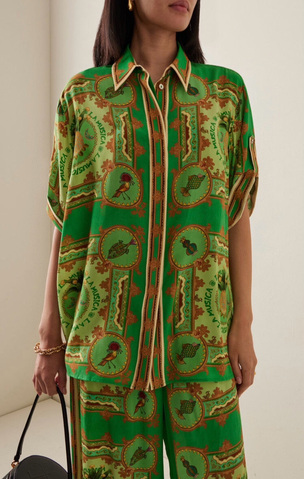 【212bleecker】Green Printed Silk Shirt