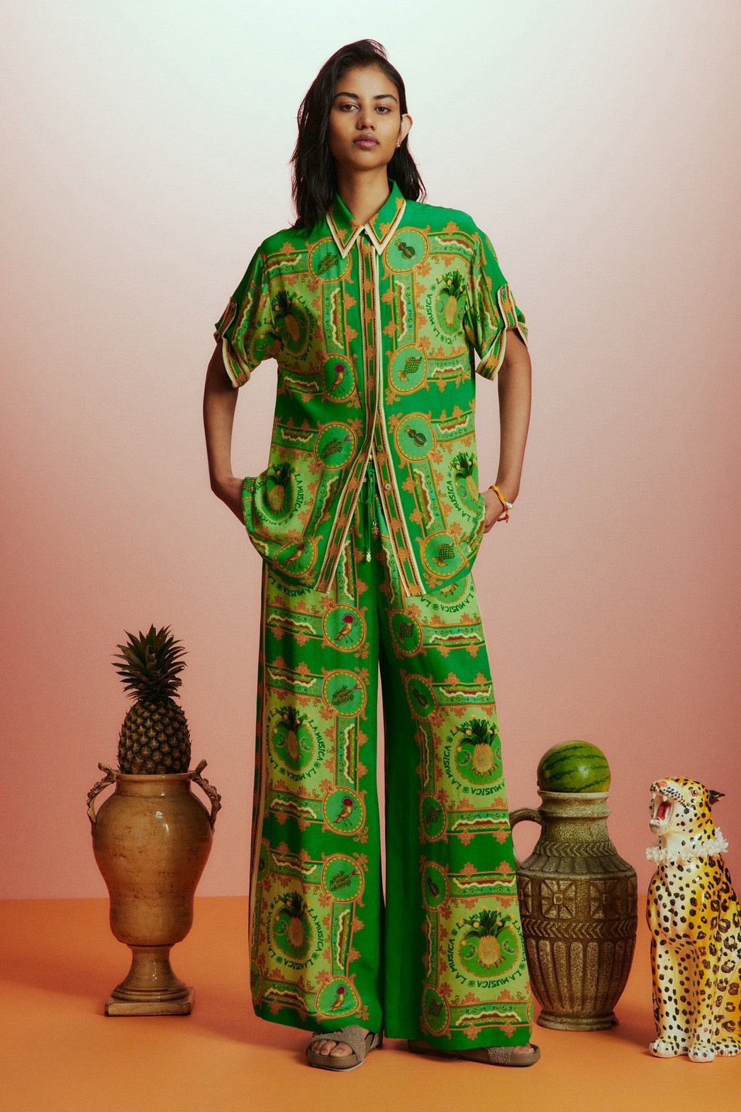 【212bleecker】Green Printed Silk Shirt