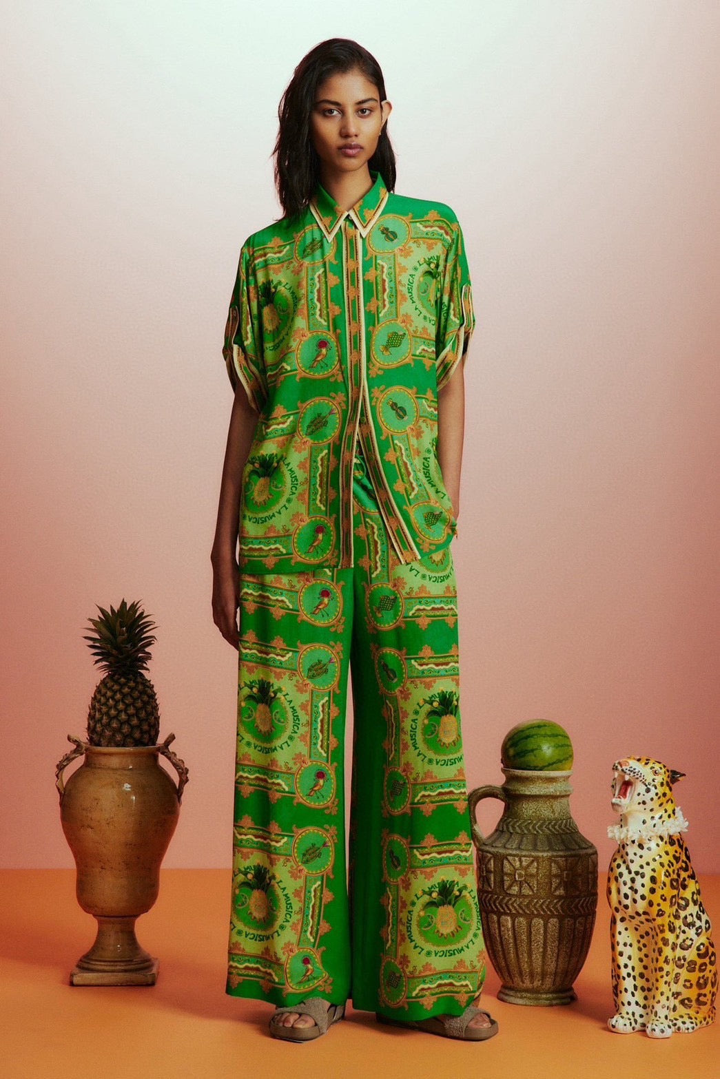 【212bleecker】Green Printed Silk Shirt