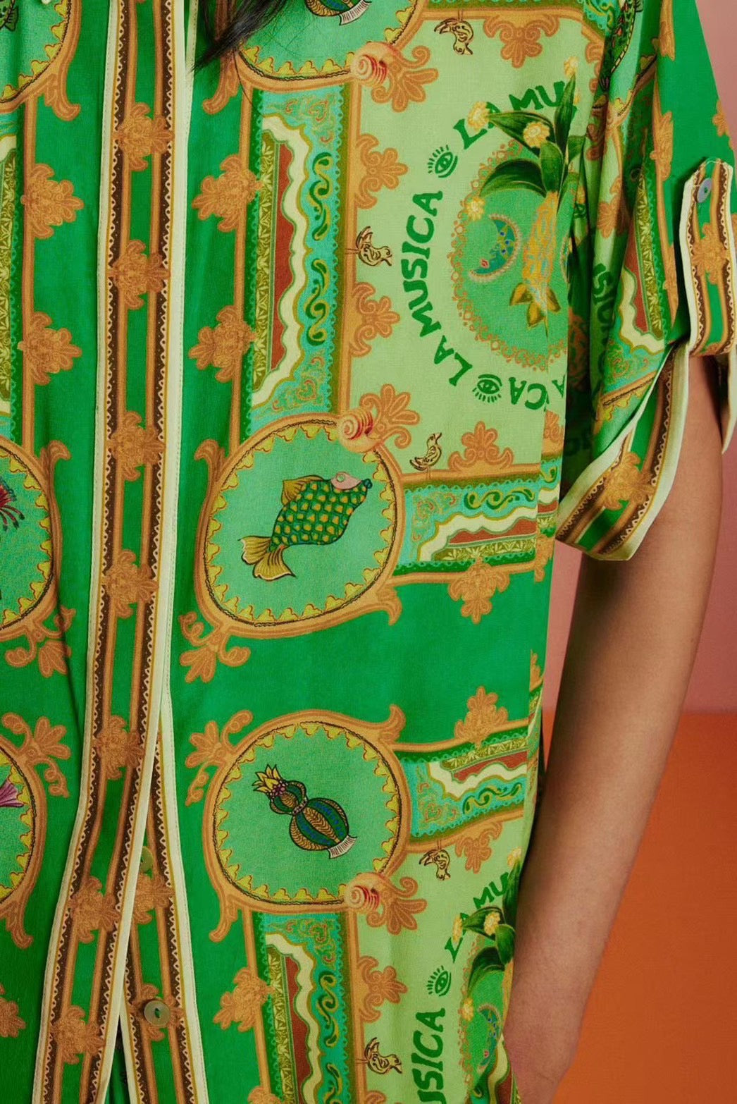 【212bleecker】Green Printed Silk Shirt