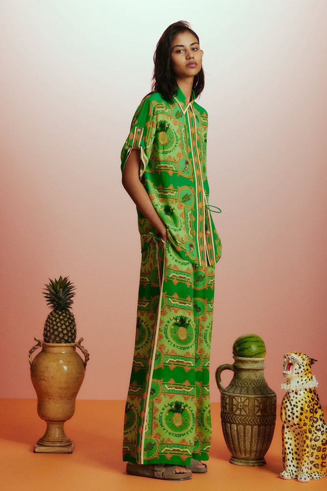 【212bleecker】Green Printed Silk Shirt