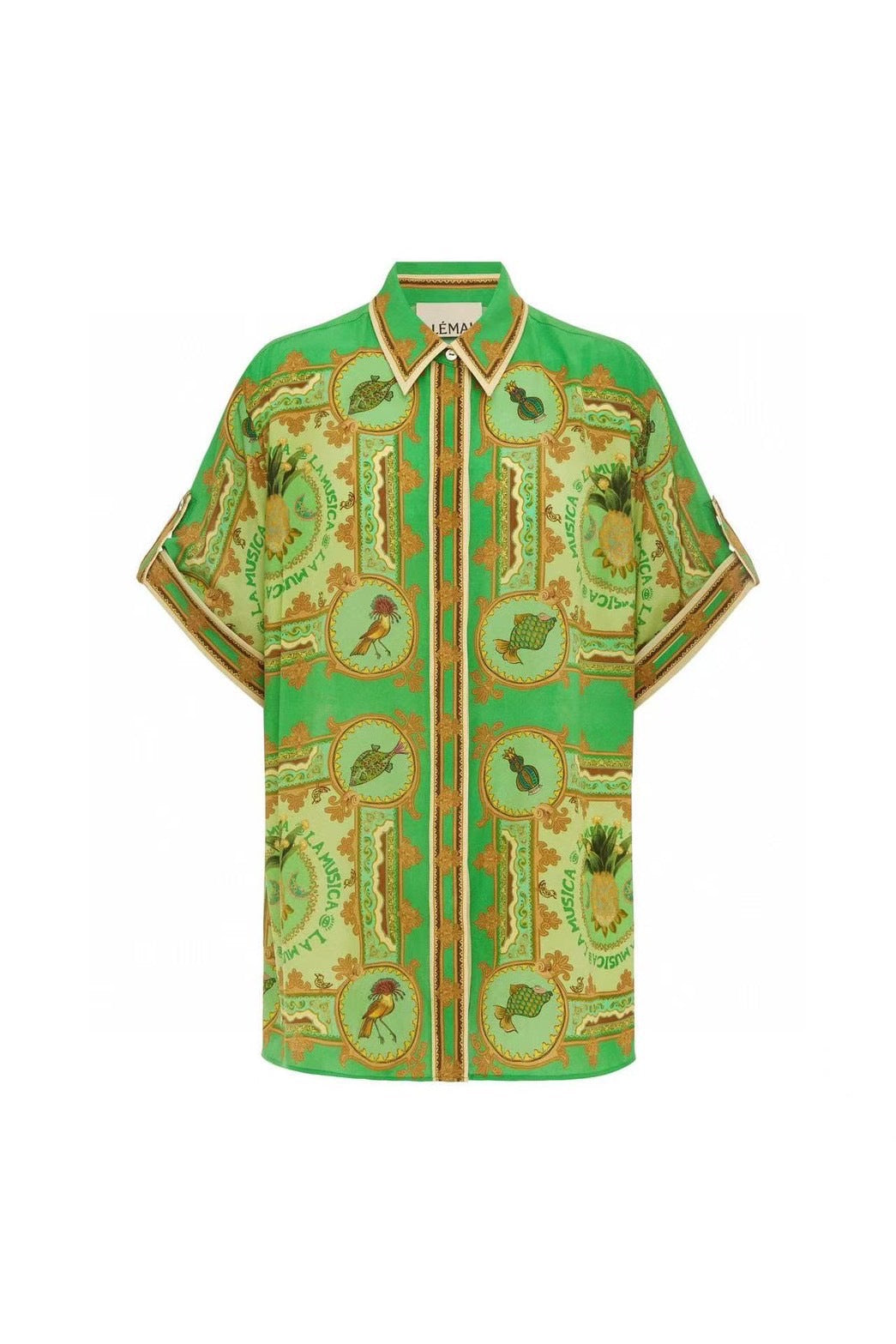 【212bleecker】Green Printed Silk Shirt