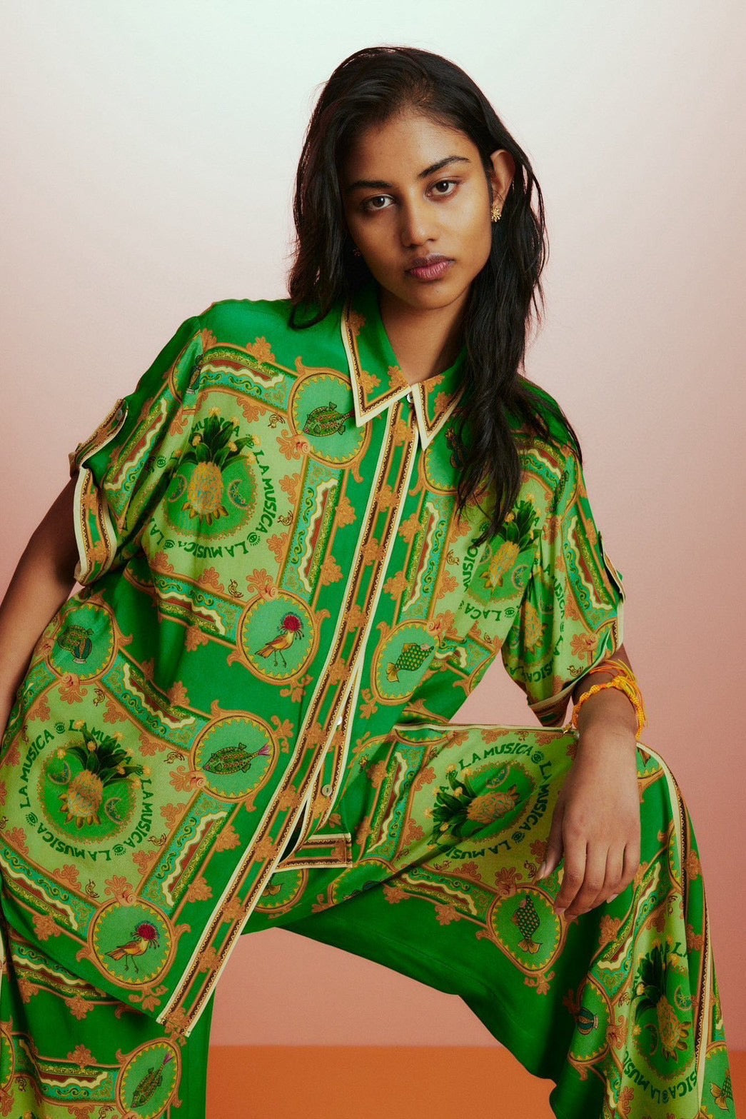 【212bleecker】Green Printed Silk Shirt