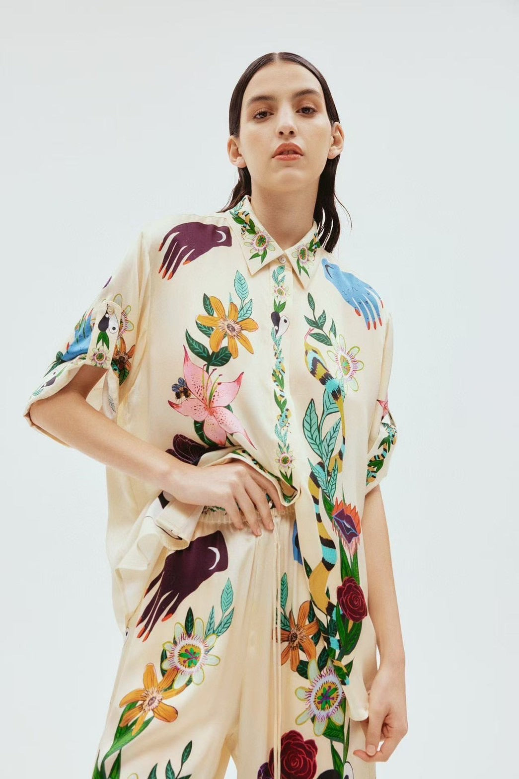 【212bleecker】Floral Art Silk Shirt