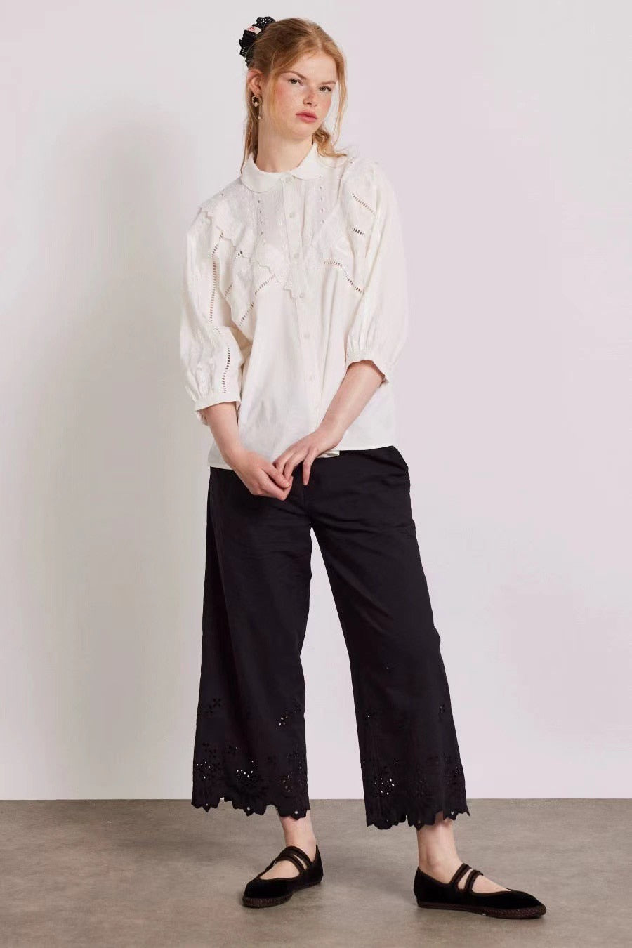 【212bleecker】Embroidered Eyelet Wide-Leg Pants