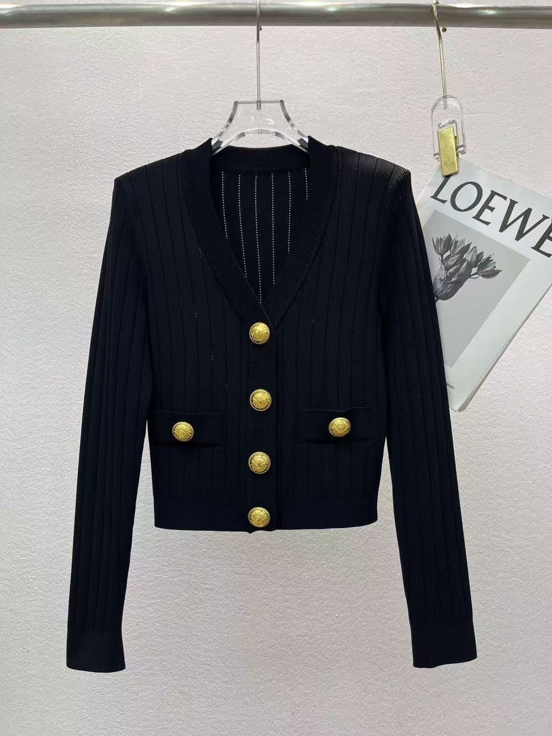 【212bleecker】Gold Button Ribbed Knit Cardigan