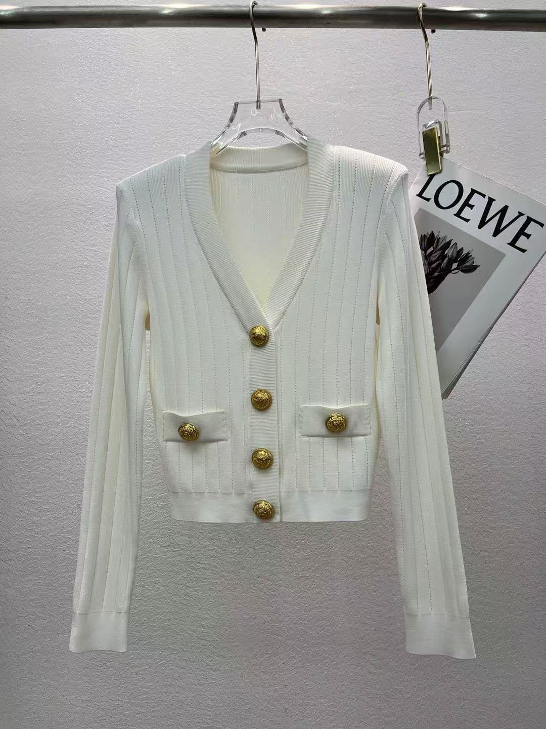 【212bleecker】Gold Button Ribbed Knit Cardigan