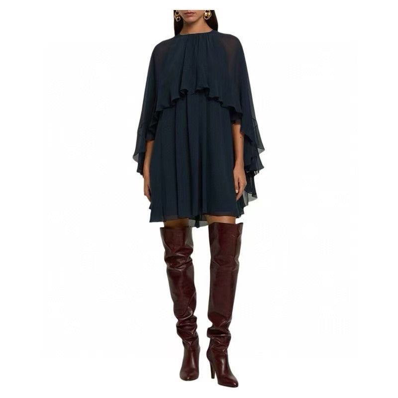 【212bleecker】Flowy Layered Cape Short Dress