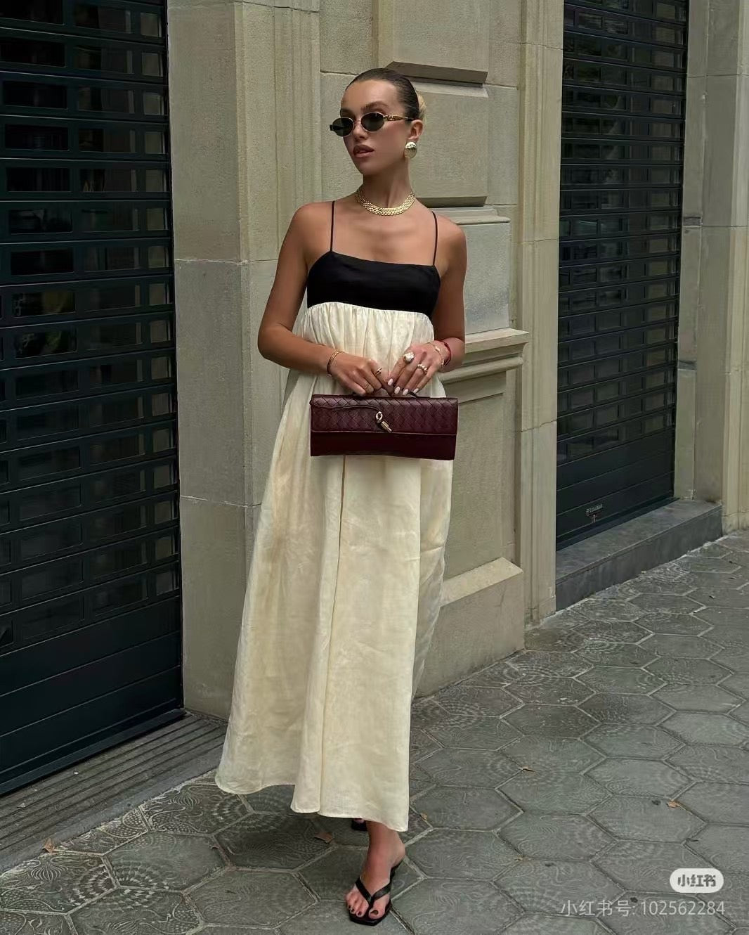 【212bleecker】Two-Tone Spaghetti Strap Maxi Dress