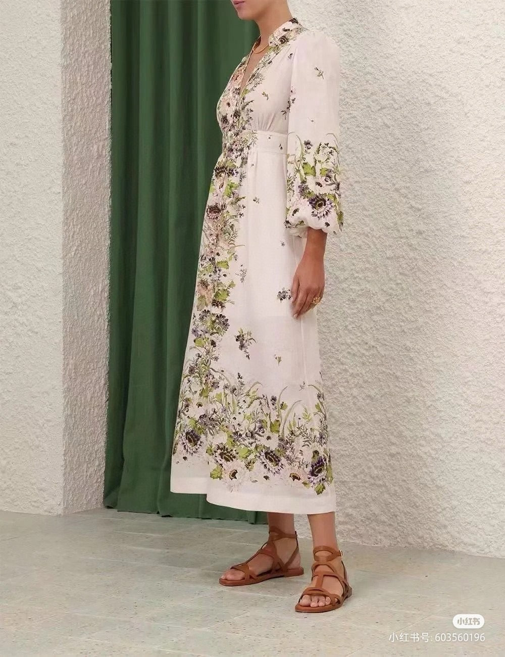 【212bleecker】Botanical Print Long Sleeve Dress