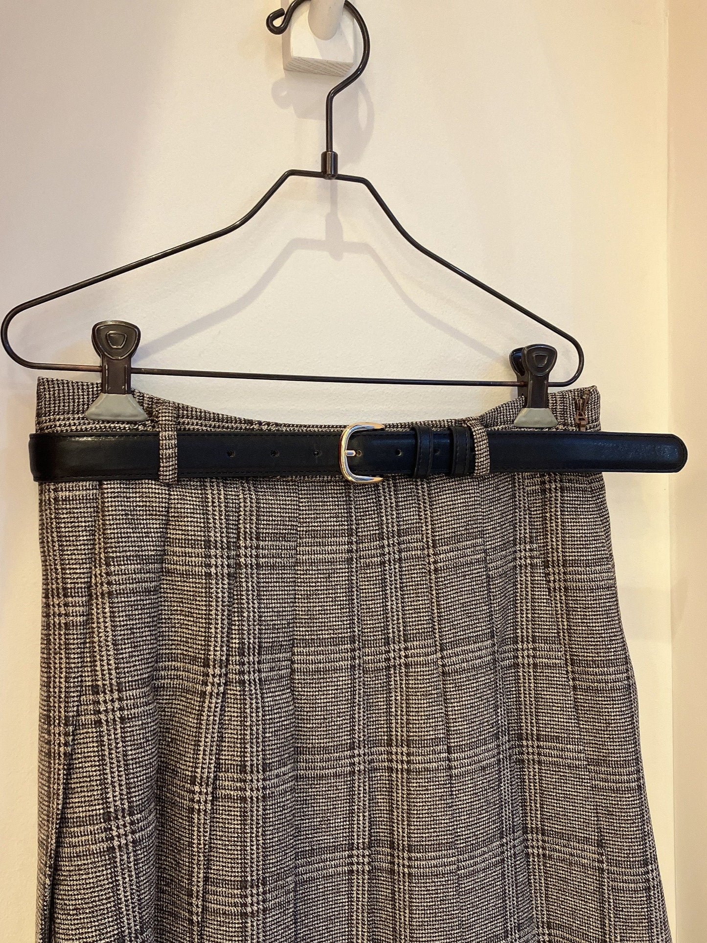 【212bleecker】DOOR check skirts/グレンチェック・ボックスプリーツスカート(ベルト付き)