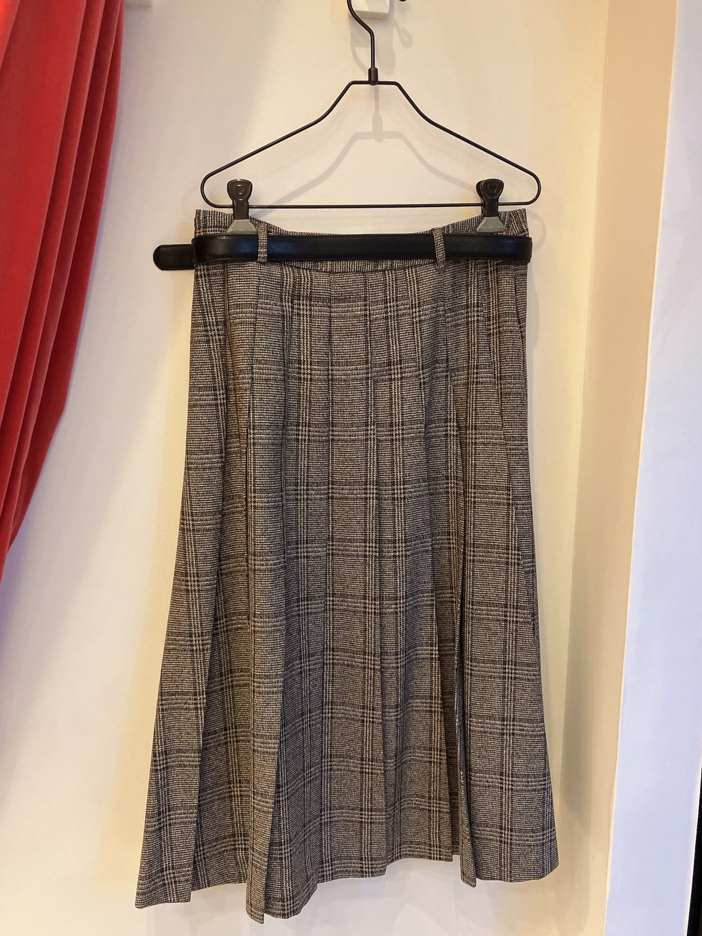 【212bleecker】DOOR check skirts/グレンチェック・ボックスプリーツスカート(ベルト付き)