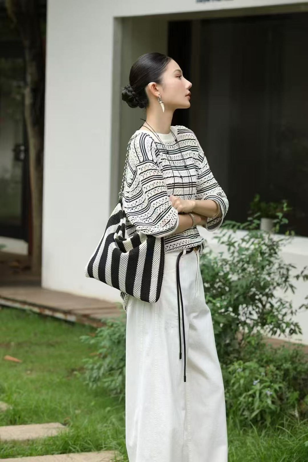 【212Bleecker Luxe】Elva Stripe Knit Bag