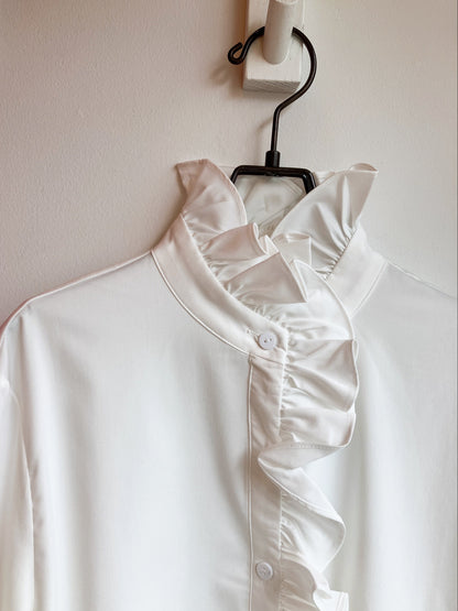 【212Bleecker Luxe】Lily Floral Lace Flare-Sleeve Top White／ラッフルハイネックブラウス