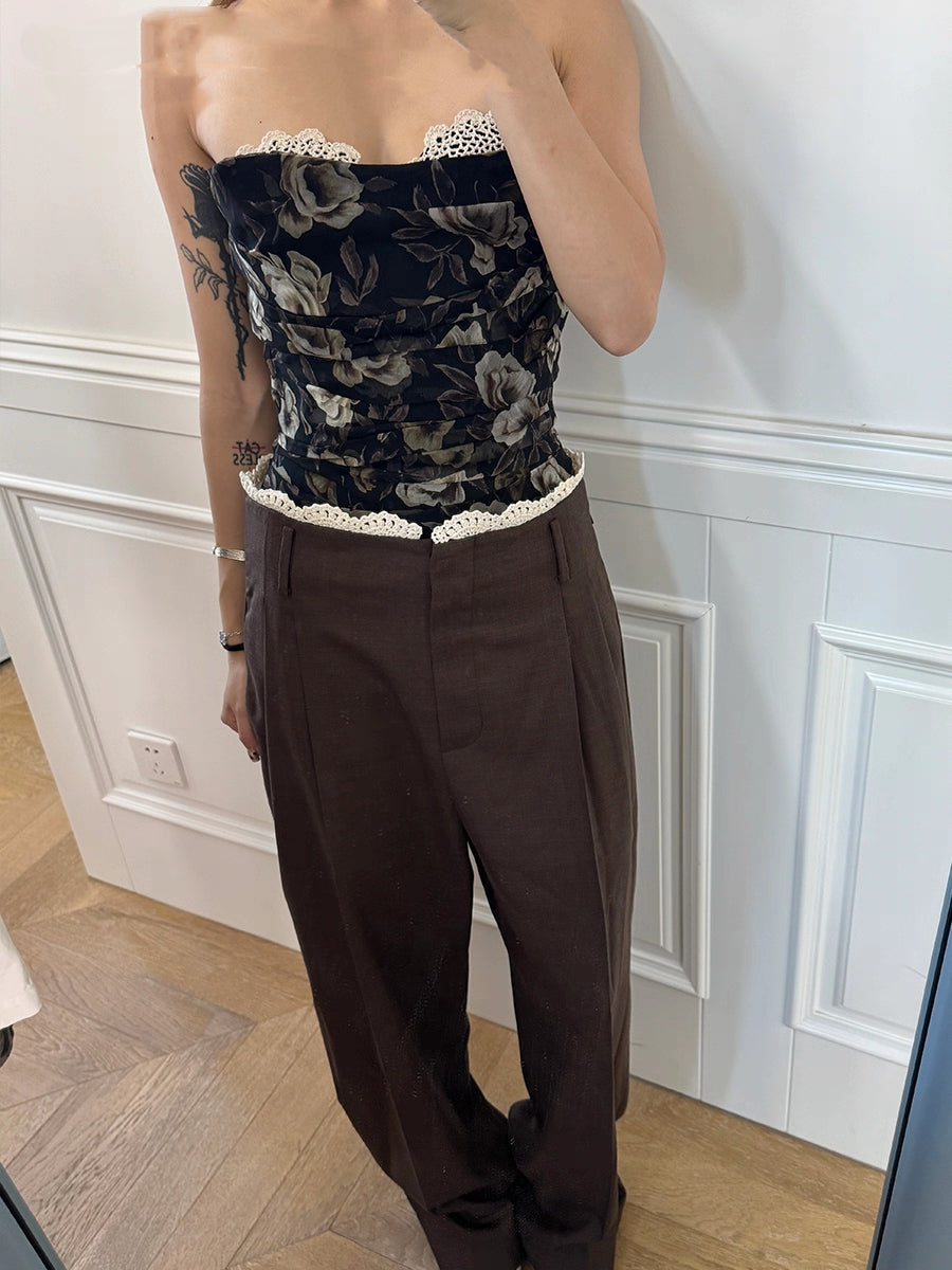 【212Bleecker Luxe】Gabrielle Dark Brown Wide Pants（ガブリエル・ダークブラウン・ワイド・パンツ）