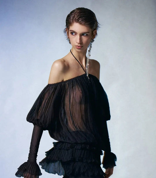 【212Bleecker Luxe】Silky Satin Off-Shoulder Blouse（シルキー・サテン・オフショルダー・ブラウス）