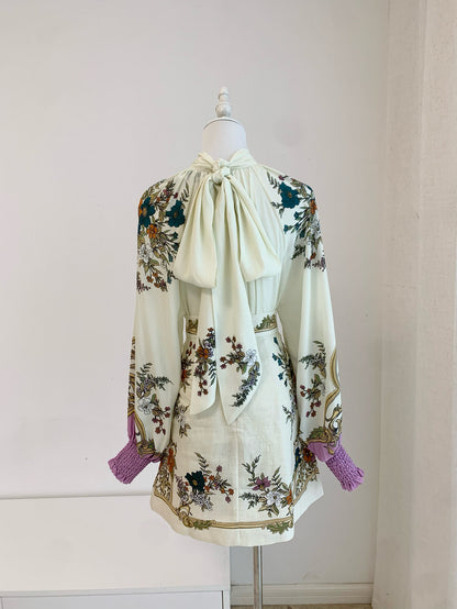 【212Bleecker Luxe】Evelyn Scarf-Print Silk Blend Blouse（エヴリン・スカーフプリント・シルクブレンド・ブラウス）
