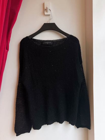 【212Bleecker Luxe】Elise Black Loose Knit Pullover／スパンコール付きルーズニットプルオーバー