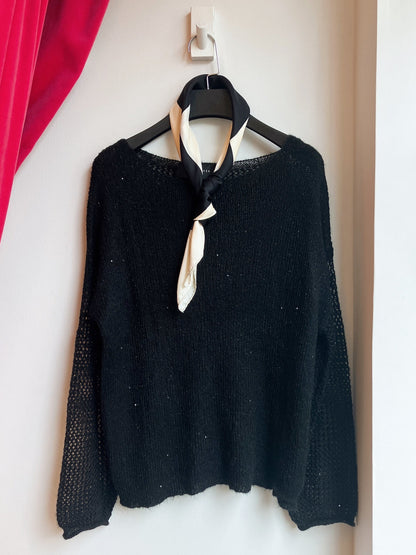 【212Bleecker Luxe】Elise Black Loose Knit Pullover／スパンコール付きルーズニットプルオーバー