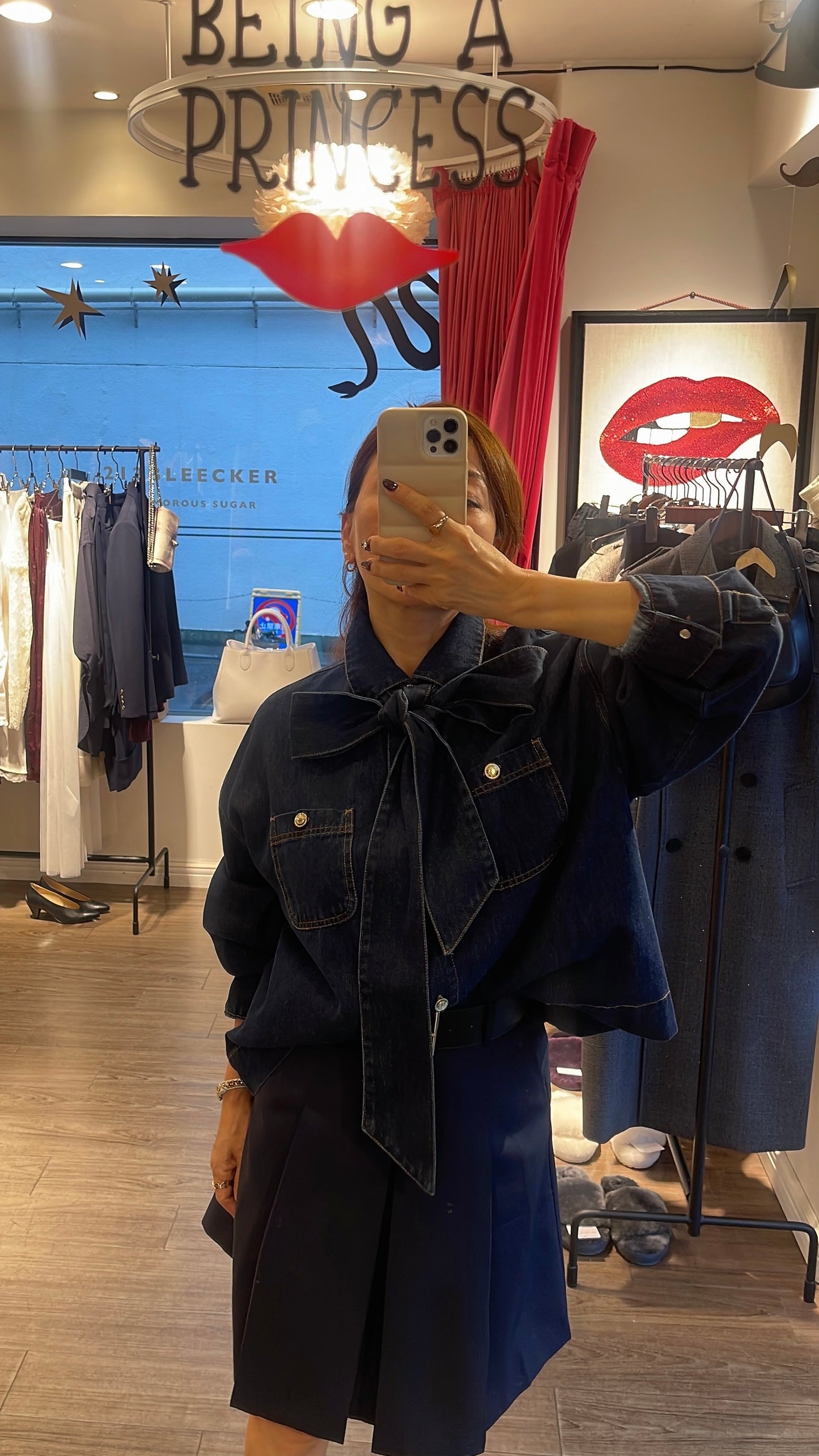 【212bleecker】Gabrielle Bow Denim Color Shirt Jacket（ガブリエル・ボウ・シャツジャケット）