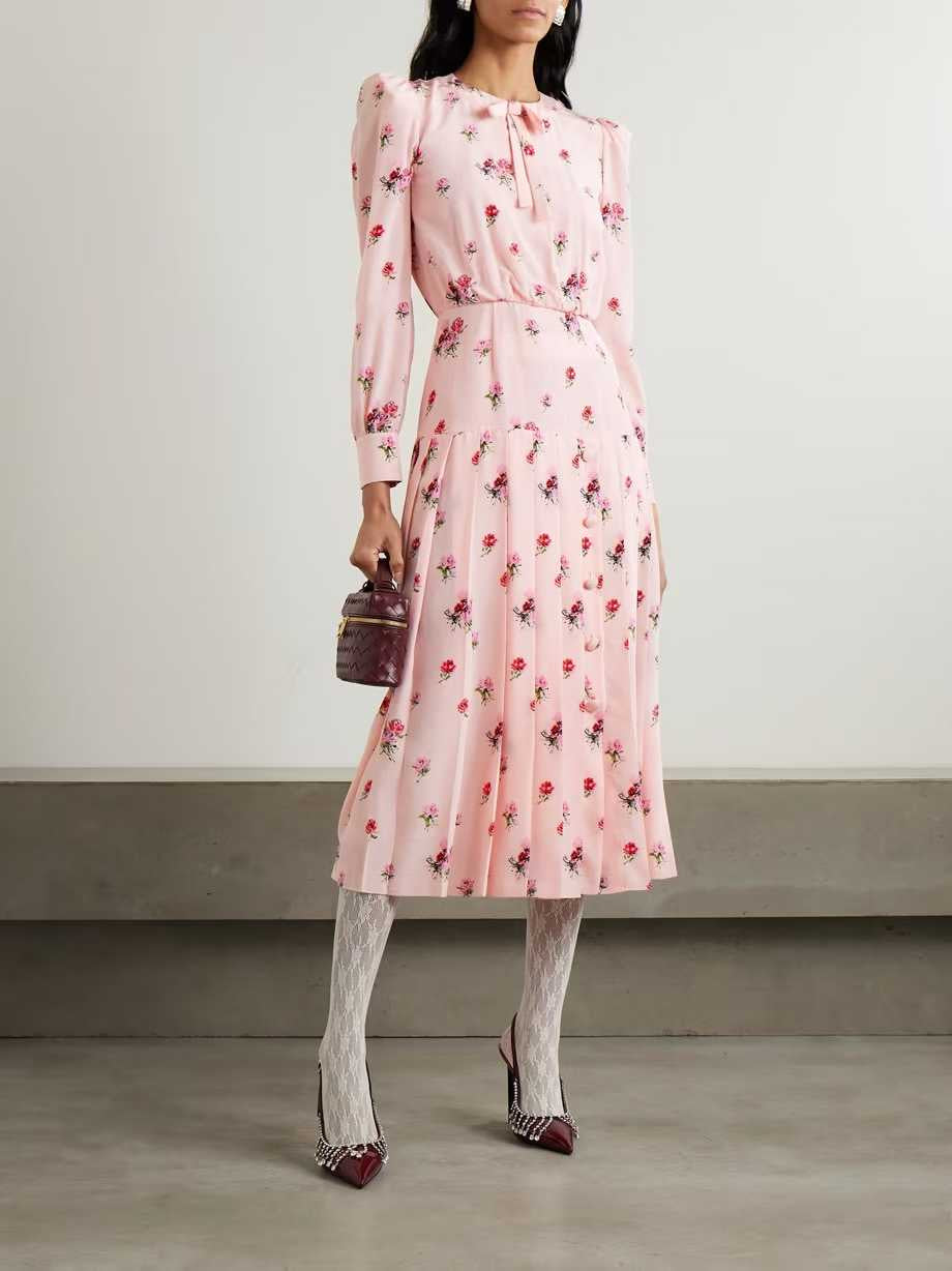Elise Pink Floral Pleated Dress（エリス・ピンクフローラル・プリーツドレス）