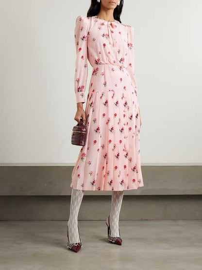 Elise Pink Floral Pleated Dress（エリス・ピンクフローラル・プリーツドレス）