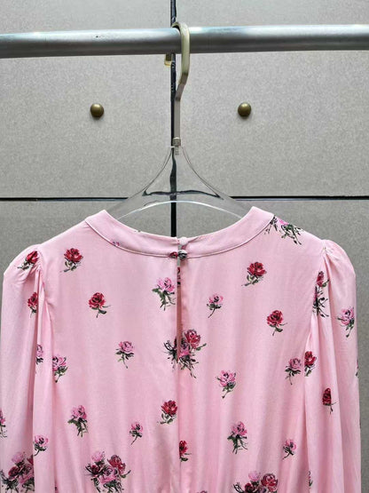 Elise Pink Floral Pleated Dress（エリス・ピンクフローラル・プリーツドレス）