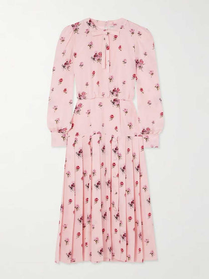 Elise Pink Floral Pleated Dress（エリス・ピンクフローラル・プリーツドレス）