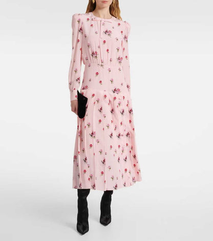 Elise Pink Floral Pleated Dress（エリス・ピンクフローラル・プリーツドレス）