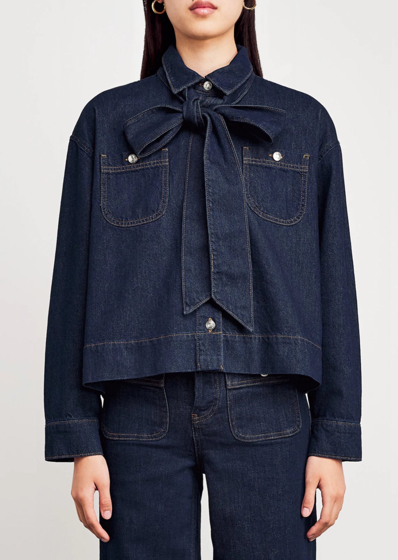 【212bleecker】Gabrielle Bow Denim Color Shirt Jacket（ガブリエル・ボウ・シャツジャケット）