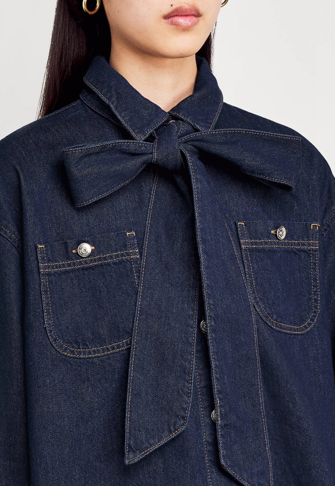 【212bleecker】Gabrielle Bow Denim Color Shirt Jacket（ガブリエル・ボウ・シャツジャケット）