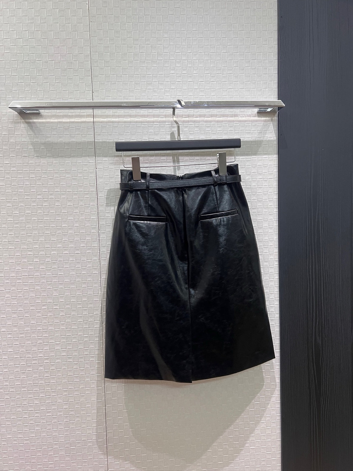 【212Bleecker Luxe】Simone Belted Leather Skirt BLACK