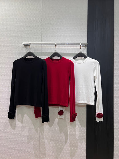 【212Bleecker Luxe】Rosalie Rose Cuff Jersey Top Black