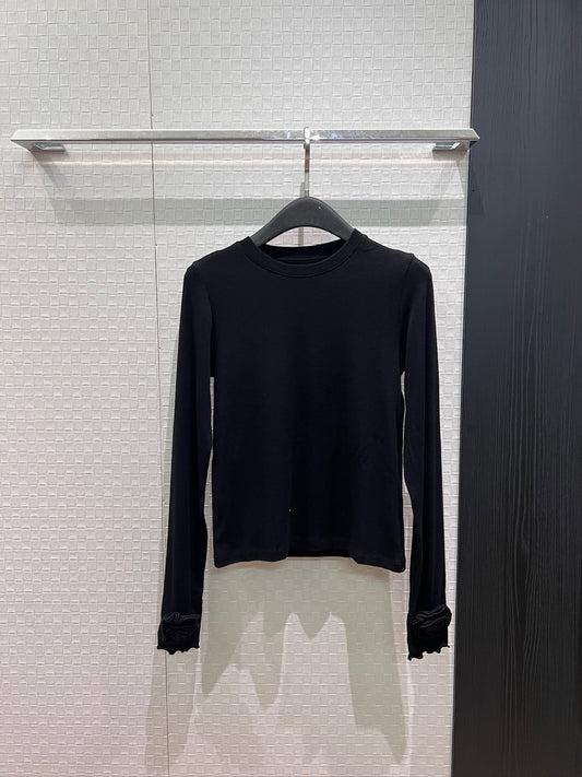 【212Bleecker Luxe】Rosalie Rose Cuff Jersey Top Black