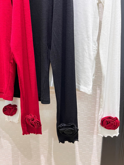 【212Bleecker Luxe】Rosalie Rose Cuff Jersey Top Black