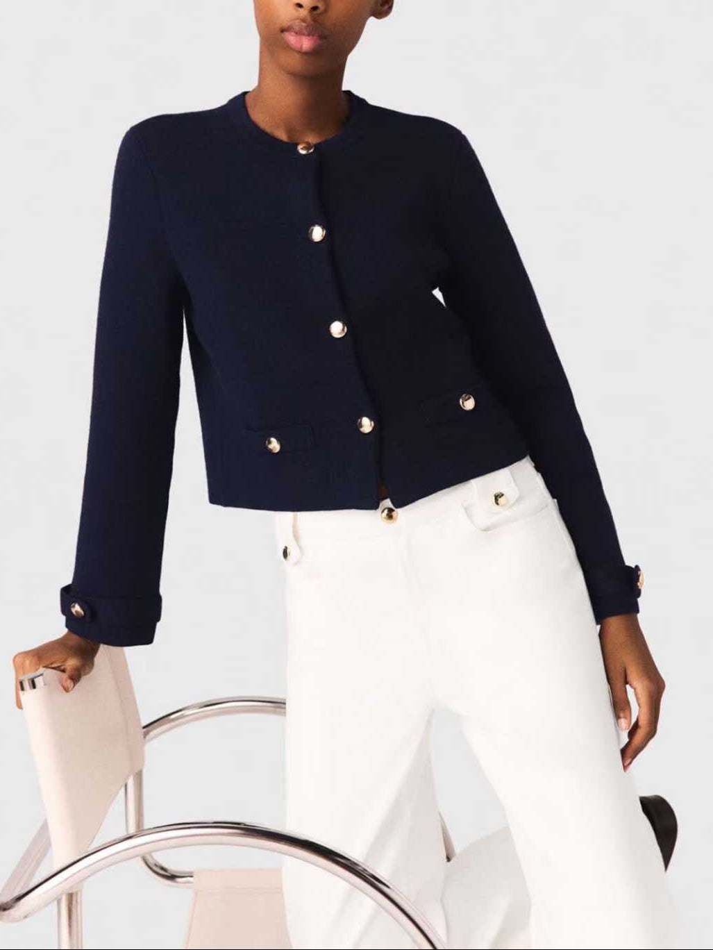 【212Bleecker Luxe】Madeleine Scarf Collar Knit Jacket（マドレーヌ・スカーフカラー ニットジャケット）