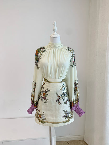 Evelyn Floral Linen Skirt（エヴリン・フローラル・リネン・スカート）