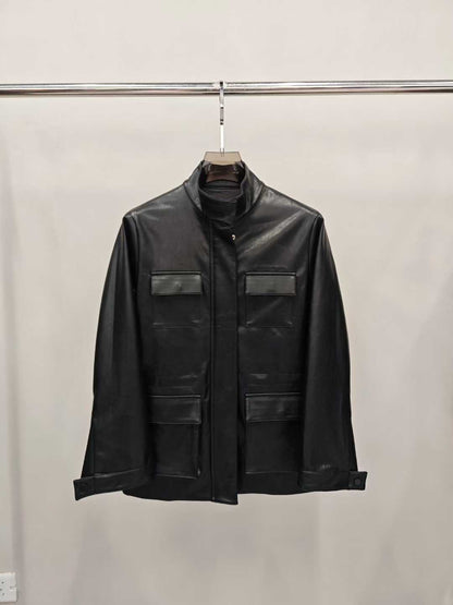 【212Bleecker Luxe】Claudia Black Faux Leather Field Jacket
