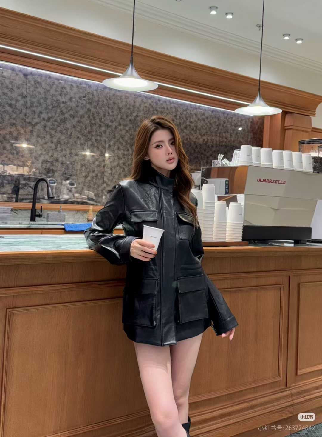 【212Bleecker Luxe】Claudia Black Faux Leather Field Jacket