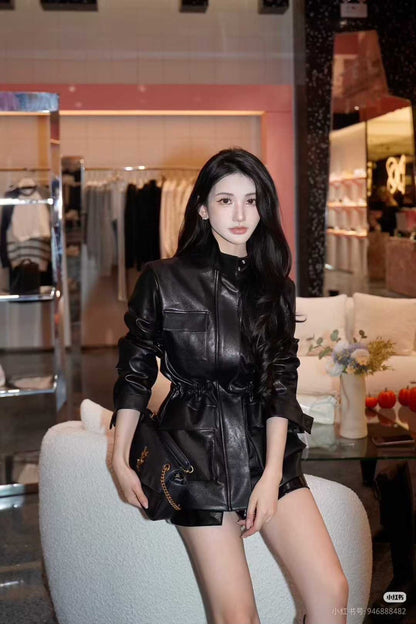 【212Bleecker Luxe】Claudia Black Faux Leather Field Jacket