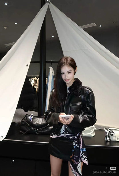 【212Bleecker Luxe】Noemi Faux Leather Short Jacket（ノエミ・ファー レザー ショート ジャケット）