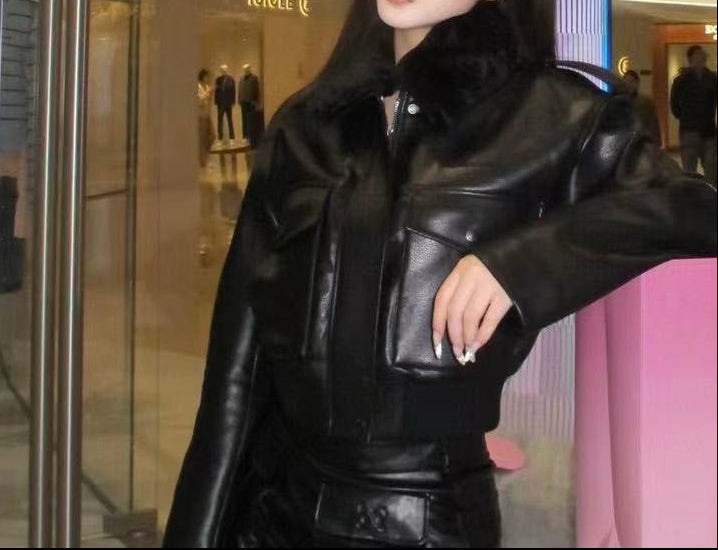 【212Bleecker Luxe】Noemi Faux Leather Short Jacket（ノエミ・ファー レザー ショート ジャケット）