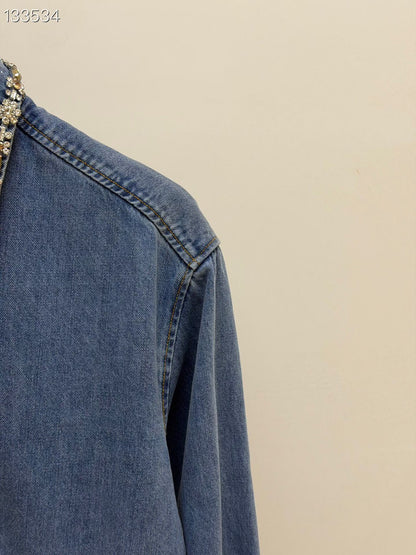【212Bleecker Luxe】Alba Jewel Collar Denim Shirt（アルバ ジュエルカラー デニムシャツ）